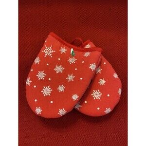 Set Of 2 CHRISTMAS SNOWFLAKES MINI OVEN MITTS RED &  WHITE NON SLIP GRIP